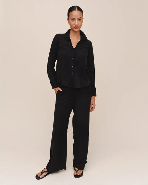 Long Sleeve Shirt With Lace Inset - Black