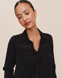 Long Sleeve Shirt With Lace Inset - Black