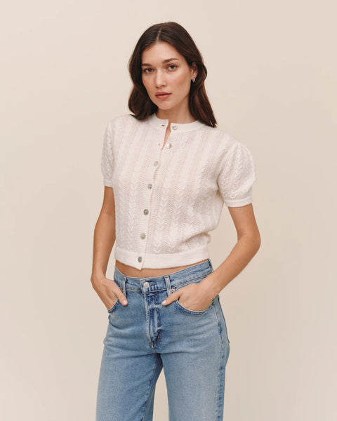 Short Sleeve Cardigan - Ivory
