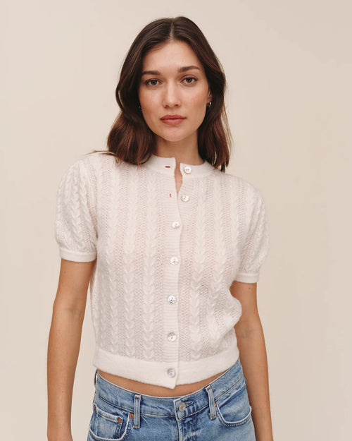 Short Sleeve Cardigan - Ivory