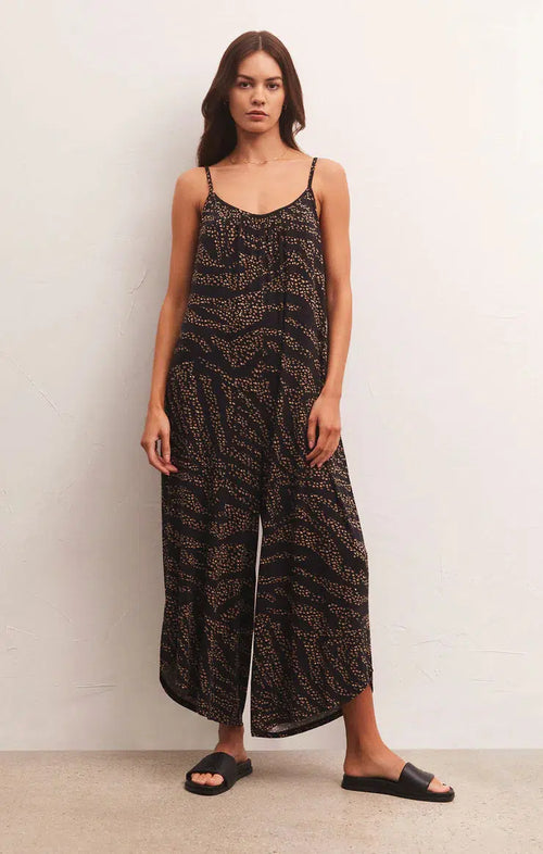 Wild Dot Flared Jumpsuit - Black