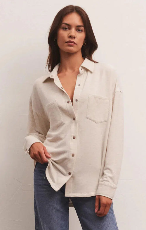 WFH Modal Shirt Jacket - Light Oatmeal