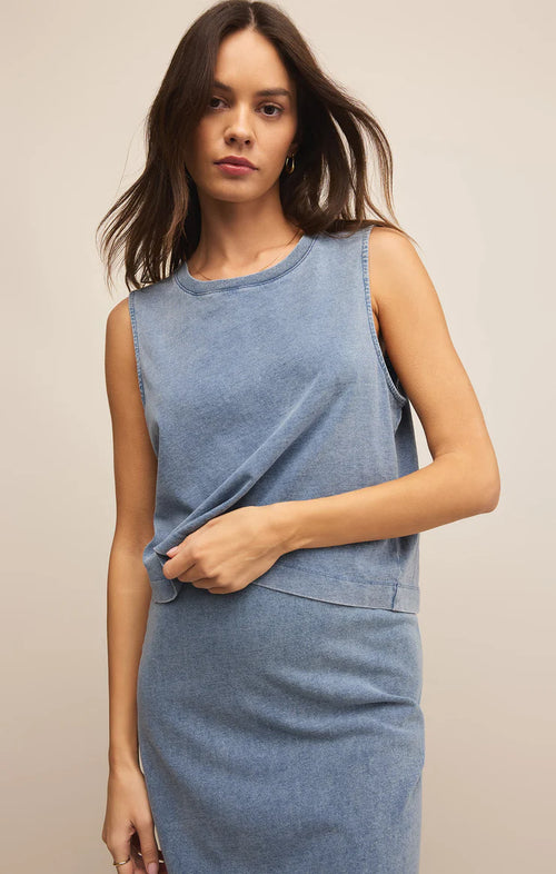 Sloane Jersey Denim Muscle Tank