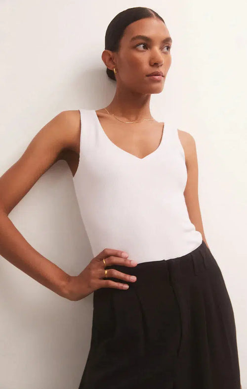 Avala V-Neck Rib Top - White