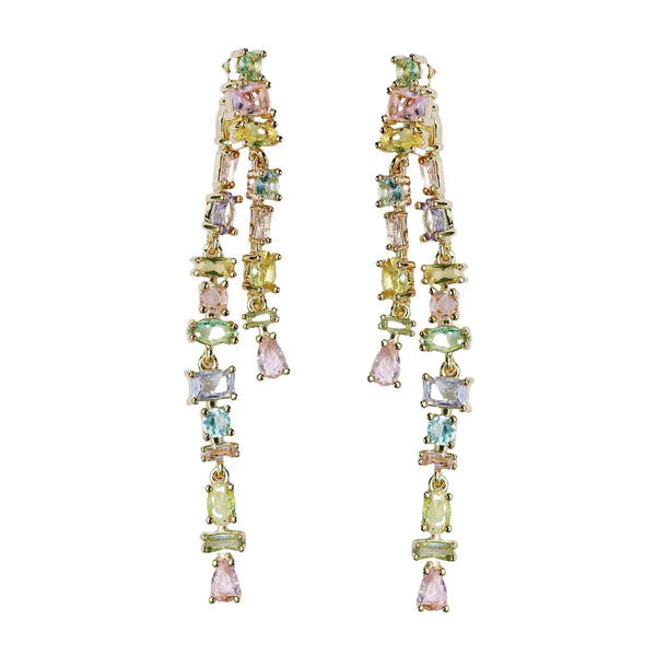 Pastel Toned Crystal Layered Duster Statement Earrings