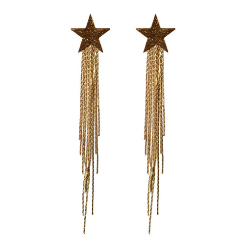 Gold Shooting Star Duster Drop Statement Earrings