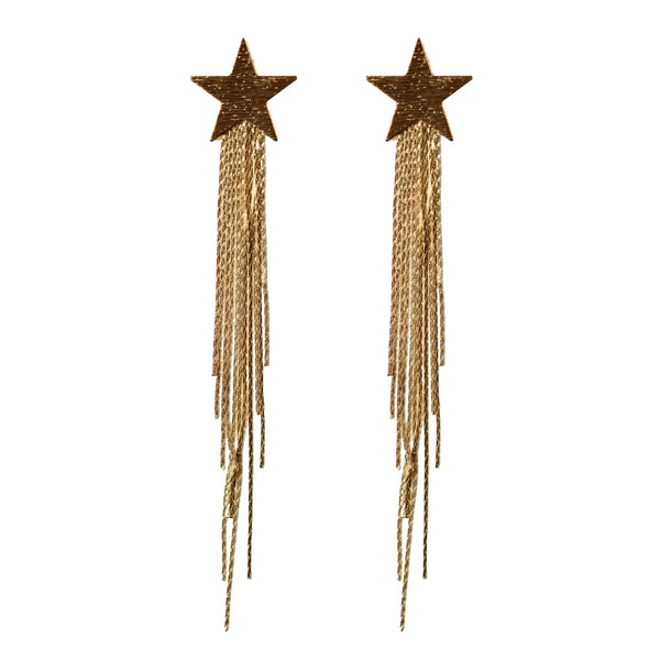 Gold Shooting Star Duster Drop Statement Earrings