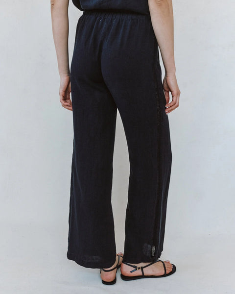 Beach Pant With Lattice Stripe - Black