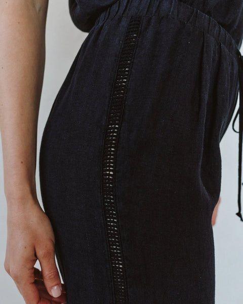 Beach Pant With Lattice Stripe - Black