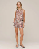 Beach Short With Beaded Ties - Abstract Shell Print
