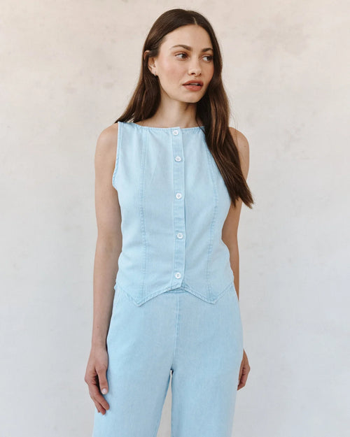 Boatneck Seamed Vest - Coastal Fade Wash