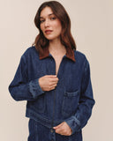 Crop Zip Up Barn Jacket - Dark Rinse Wash