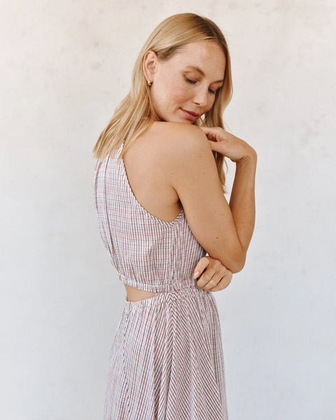 Cut Out Back Midi Halter Dress - Sunwashed Check