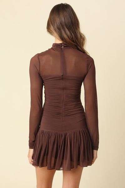 Nia Ruched Drop Waist Mesh Dress