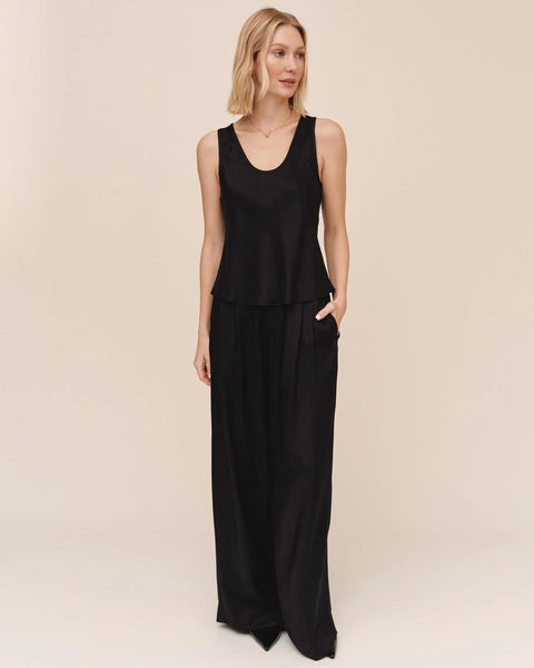 Double Pleat Wide Leg With Elastic Back - Black