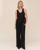 Double Pleat Wide Leg With Elastic Back - Black