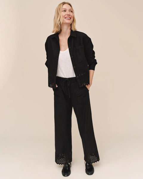 Embroidered Hem Chore Jacket - Black