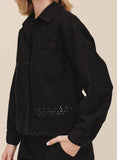Embroidered Hem Chore Jacket - Black