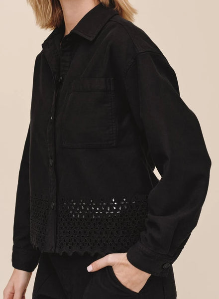 Embroidered Hem Chore Jacket - Black