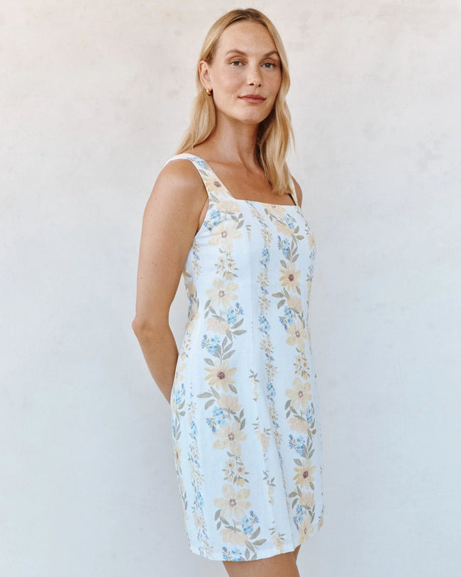 Fitted Smocked Back Mini Dress - Wildflower Stripes Print