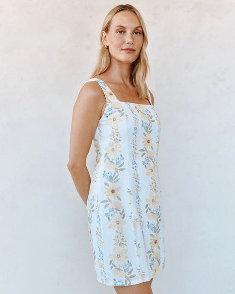 Fitted Smocked Back Mini Dress - Wildflower Stripes Print