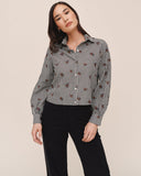 Long Sleeve Crop Button Down - Micro Floral Gingham