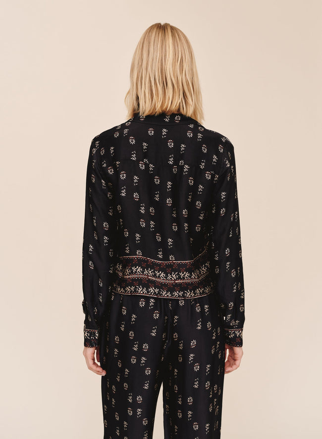 Long Sleeve Crop Shirt - Floral Border Print