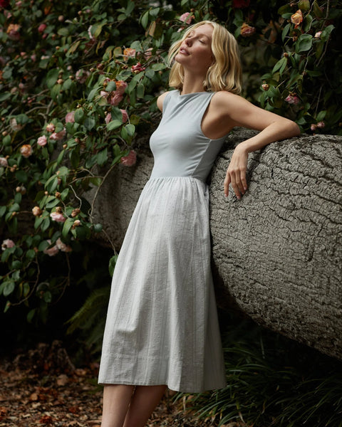 Mixed Crew Neck Midi Dress