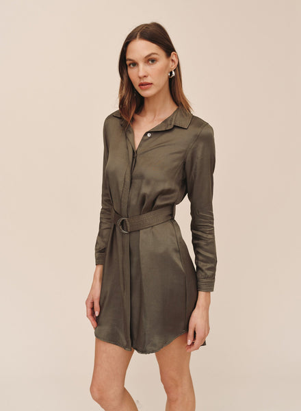 Multi Stitch Belted Mini Dress - Army Olive