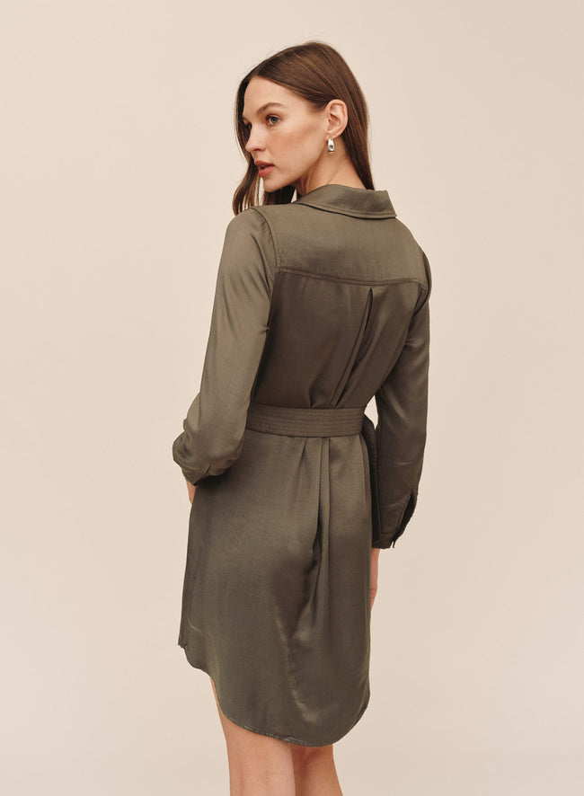 Multi Stitch Belted Mini Dress - Army Olive