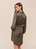 Multi Stitch Belted Mini Dress - Army Olive