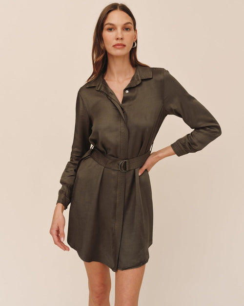 Multi Stitch Belted Mini Dress - Army Olive