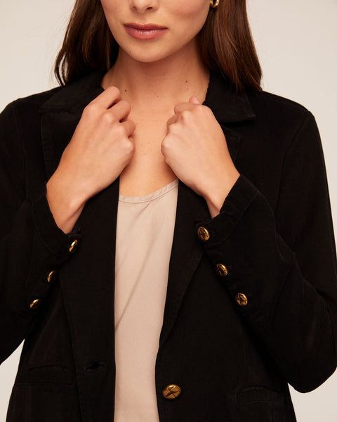 Notch Collar Long Line Blazer - Black