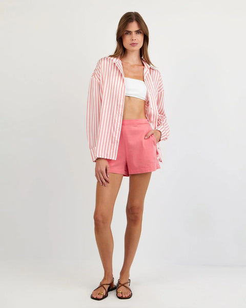 Oversized Button Down - Wild Coral Stripe