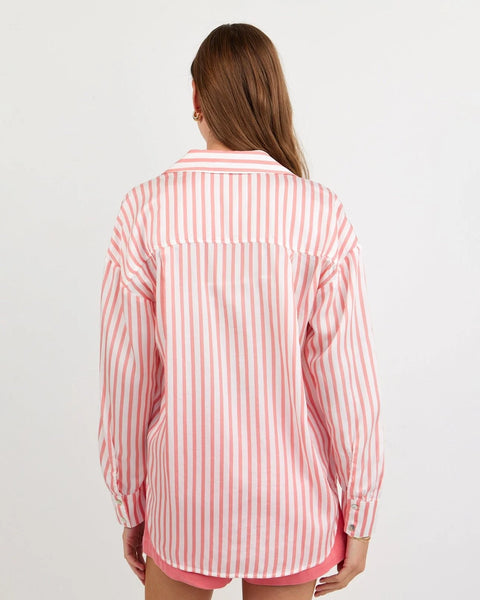 Oversized Button Down - Wild Coral Stripe