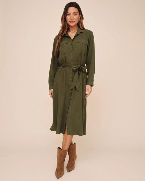 Patch Pocket Maxi Shirt Dress - Olive Night