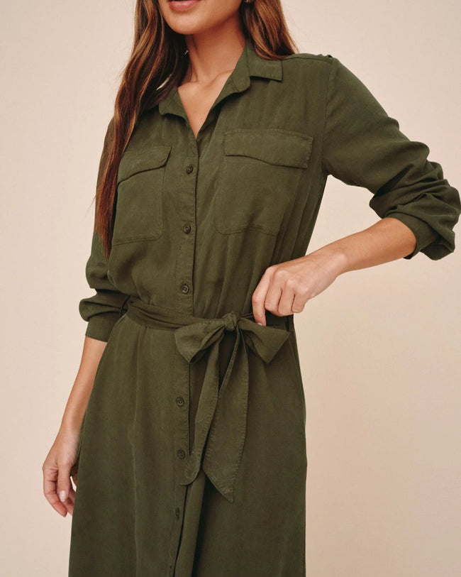 Patch Pocket Maxi Shirt Dress - Olive Night