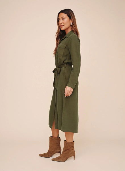 Patch Pocket Maxi Shirt Dress - Olive Night