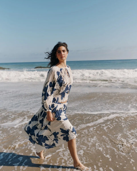 Pleated Skirt - Indigo Iris Print