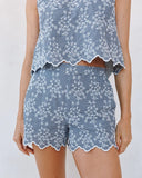 Scallop Border Catalina Short - Floral Gingham