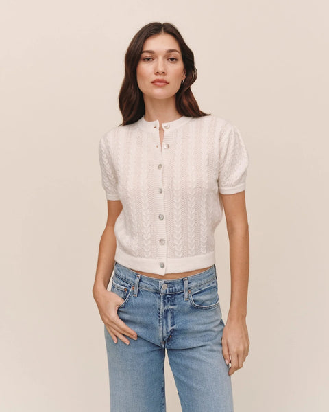 Short Sleeve Cardigan - Ivory