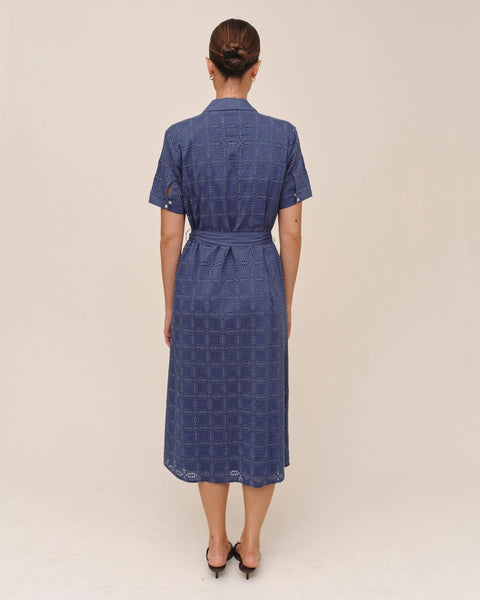 Short Sleeve Midi Shirt Dress - Indigo Blues