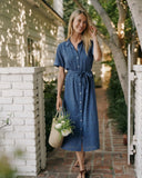Short Sleeve Midi Shirt Dress - Indigo Blues