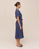 Short Sleeve Midi Shirt Dress - Indigo Blues
