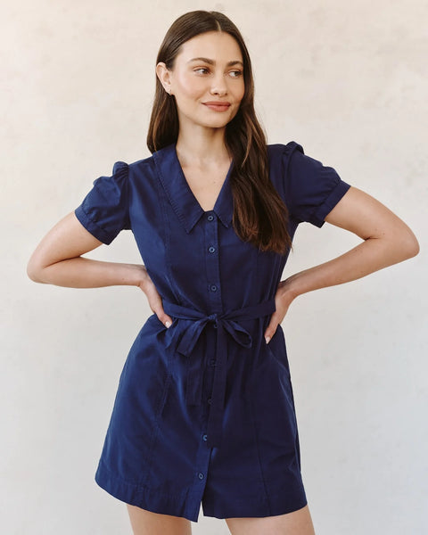 Short Sleeve Seamed Puritan Collar Dress - Noir Navy Regular price