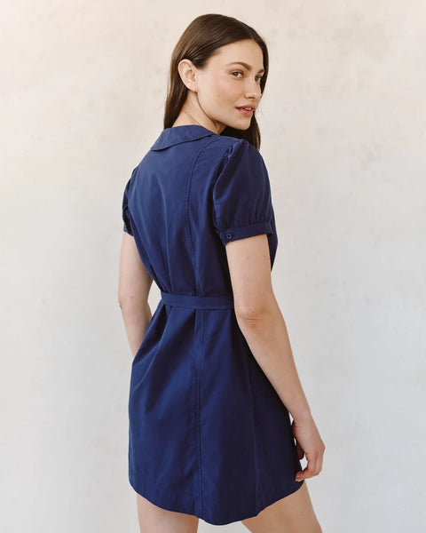 Short Sleeve Seamed Puritan Collar Dress - Noir Navy Regular price