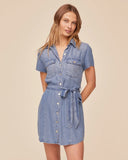 Short Sleeve Seamed Shirt Dress - Indigo Harbor Wash