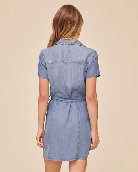 Short Sleeve Seamed Shirt Dress - Indigo Harbor Wash