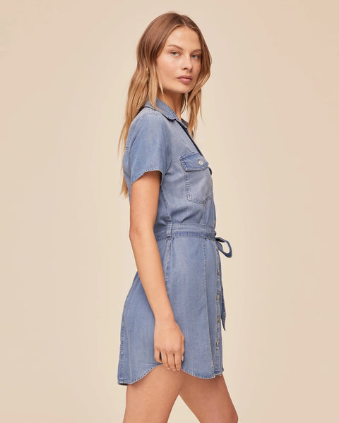Short Sleeve Seamed Shirt Dress - Indigo Harbor Wash