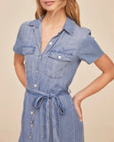 Short Sleeve Seamed Shirt Dress - Indigo Harbor Wash